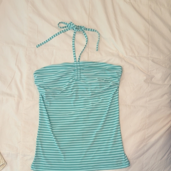 The Limited Tops - The Limited Aqua and White Striped Halter Top